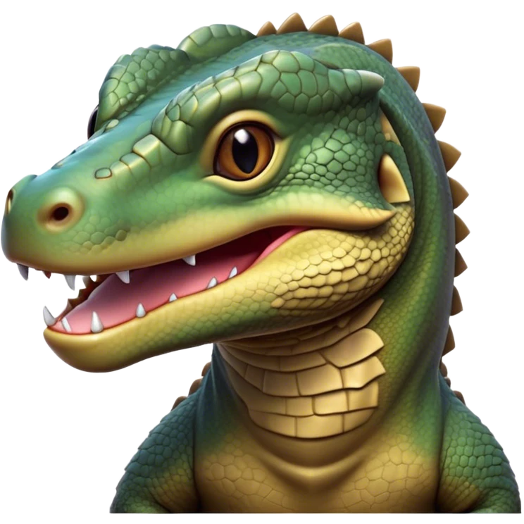 Cinematic Realistic Cute Komodo Dragon Portrait Emoji, Head tilted playfully and inquisitively, featuring a compact, robust build with finely detailed, textured scales in natural earthy hues and a characteristically alert face with bright, curious eyes, rendered with lifelike clarity, high shine, affectionate and surprisingly endearing, styled with a touch of wild charm, soft glowing outline, capturing the essence of a mischievous yet lovable Komodo dragon that seems poised to inch its way out of the screen into your arms! emoji