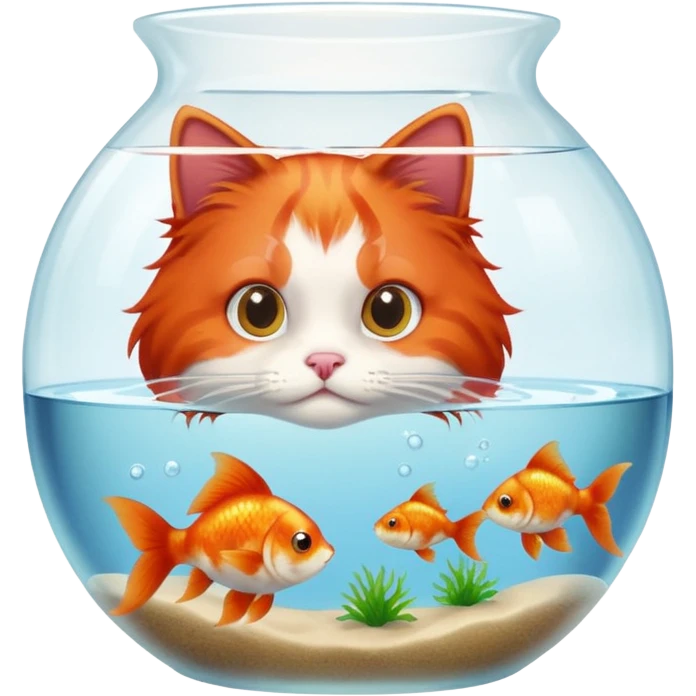 A red-haired cat and a goldfish aquarium emoji