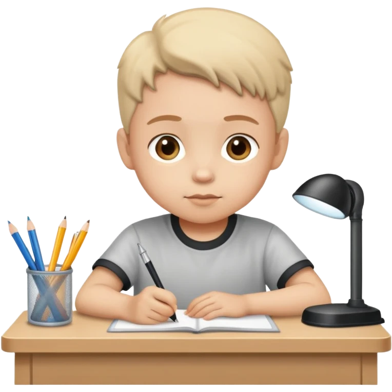 child sitting at a desk, focused and studious emoji