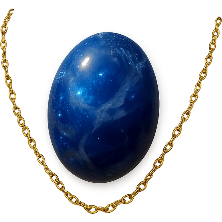 delicate floating gold chain cradling a deep blue stone with swirling white and gray veins, glowing faintly like the night sky, radiating mystery and magic emoji