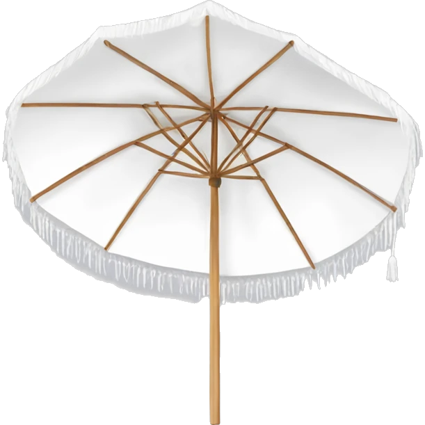 White beach umbrella with short white tassels and a straight wooden pole emoji