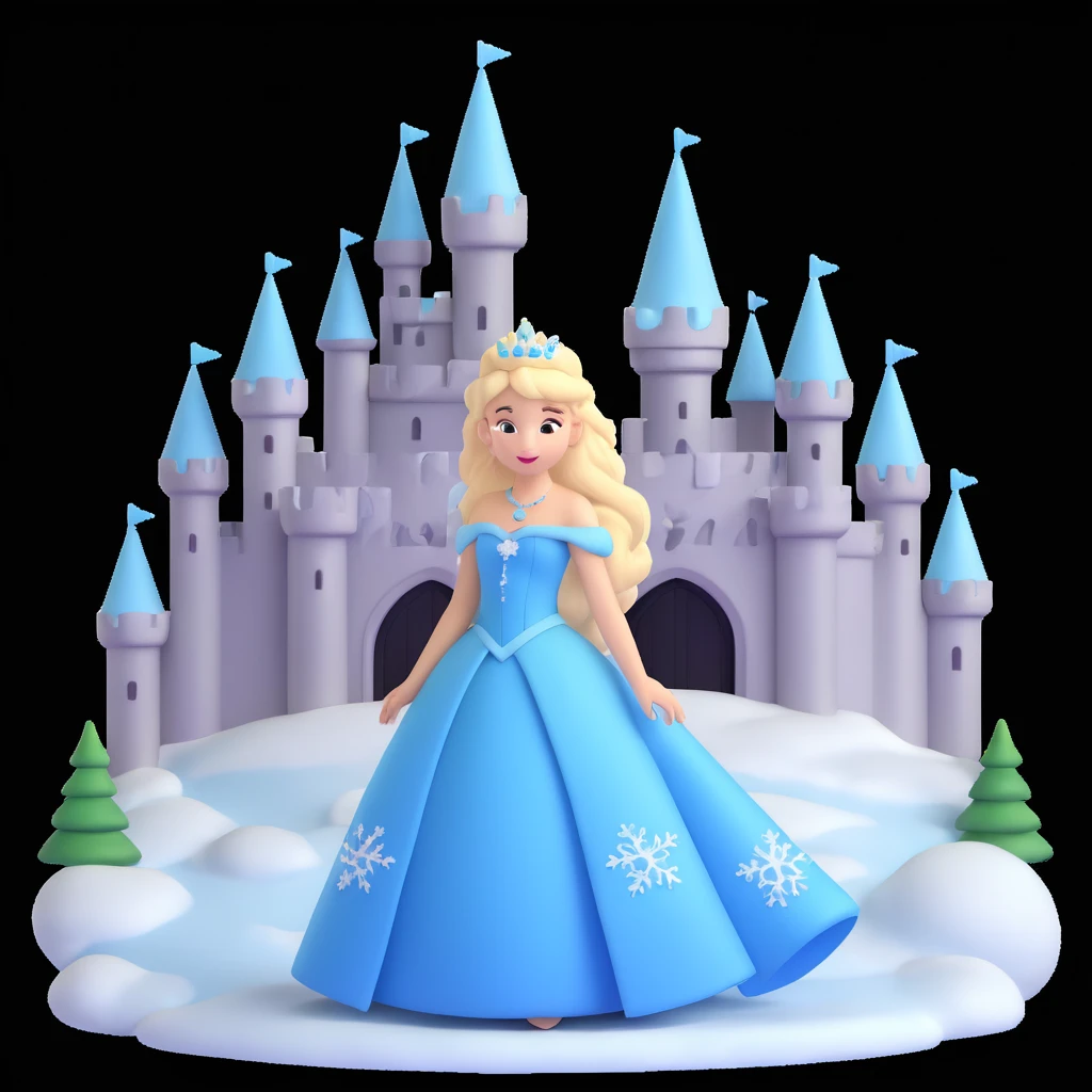 girls in a  snow princess dress, snow castle background emoji