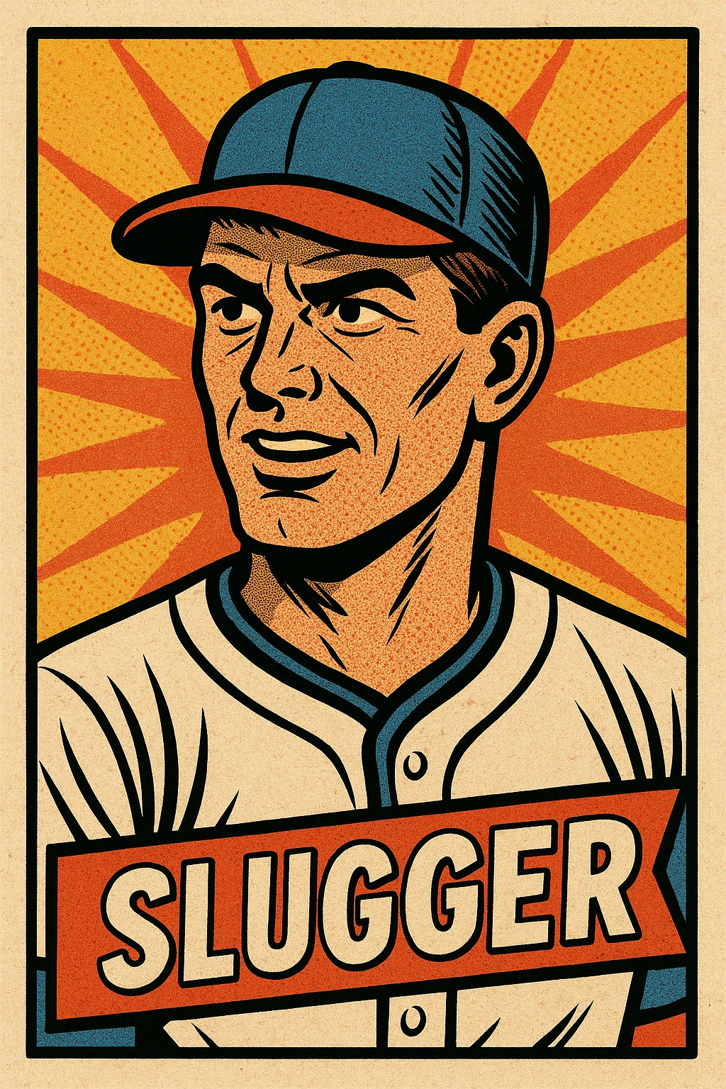 team member card as a baseball card, including a headshot, nickname banner, and colorful background emoji