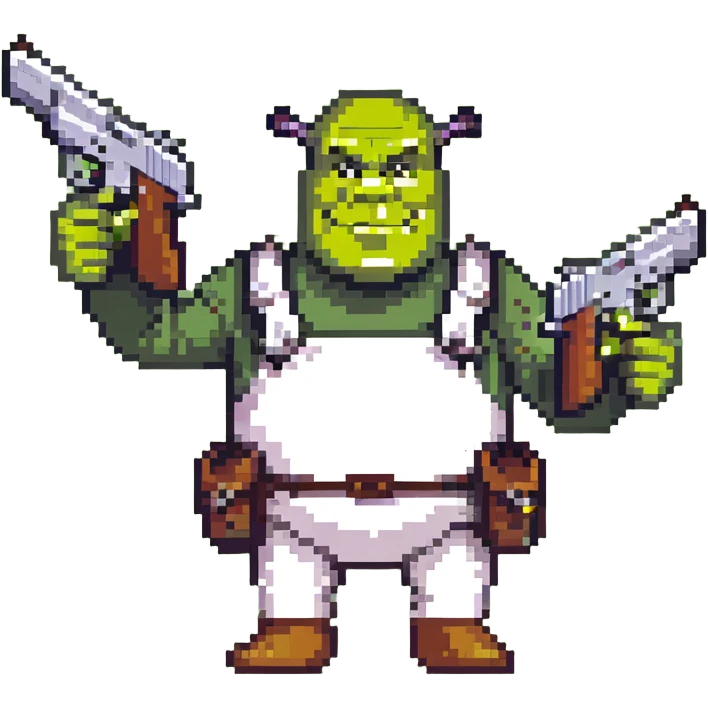 Shrek holding two glocks emoji