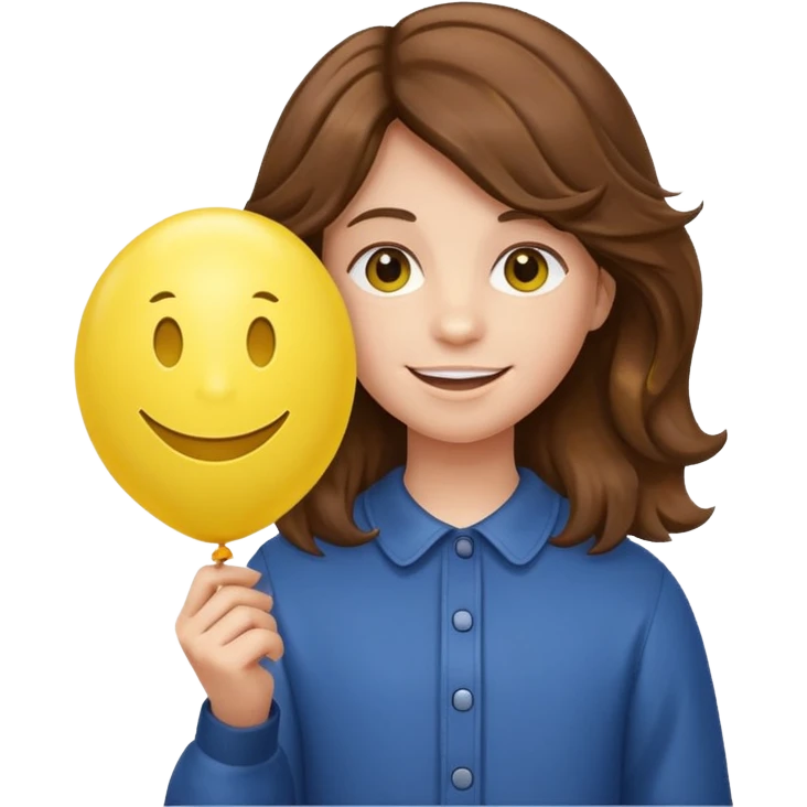 Teen wavy brown hair, with smiley-face balloon emoji