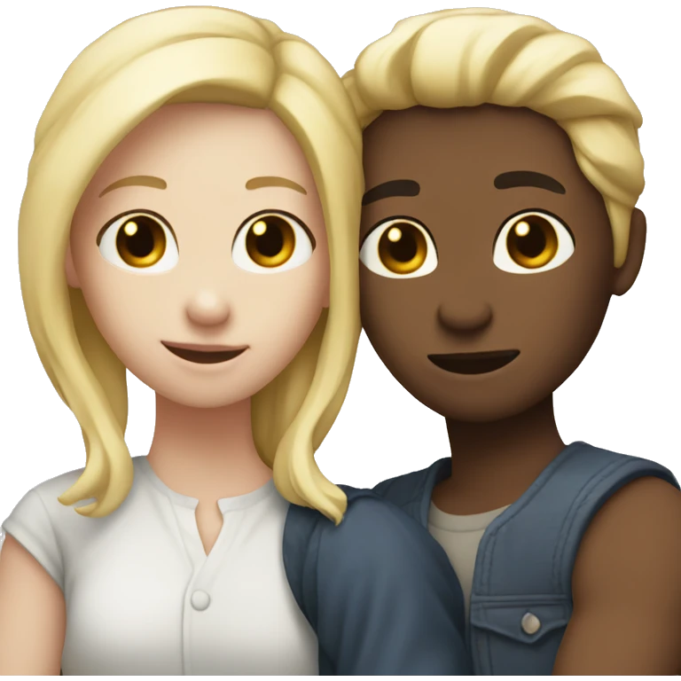 Two friends hugging, both with white skin, but one with blond hair and the other dark emoji