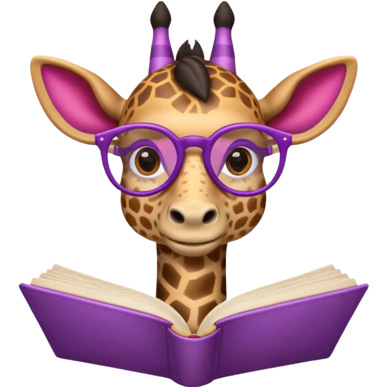 emoji de jirafa violeta con manchas rosadas  agregar lentes de lectura a la tercer imagen emoji