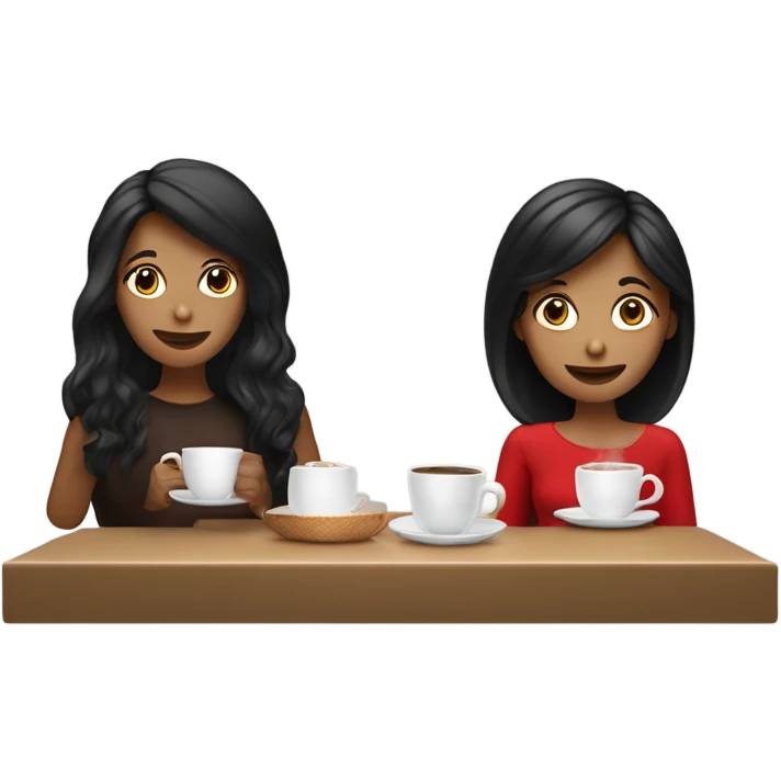 Dos amigas morenas una con el cabello café rojo y otra pelo negro  emoji