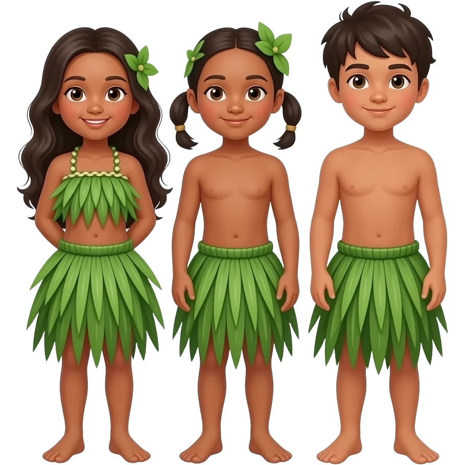 girls and boys wearing grass skirts emoji