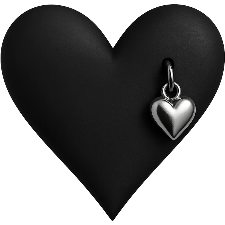 goth heart, matte black, sharp edges, small silver charm, modern dark aesthetic, no background emoji