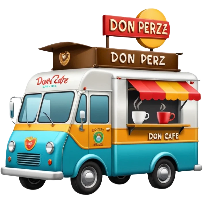 coffee truck with don perez cafe sign emoji