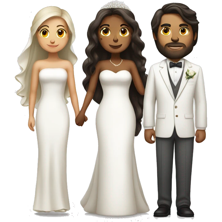 Thick bride with long hair and tan groom with white suit and brown hair emoji