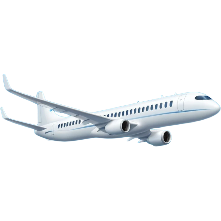 A sleek commercial airplane with long wings and shining white fuselage gliding smoothly through the sky. emoji