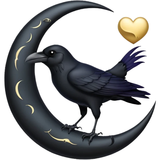 realistic black heart with a raven and moon, dark romance emoji
