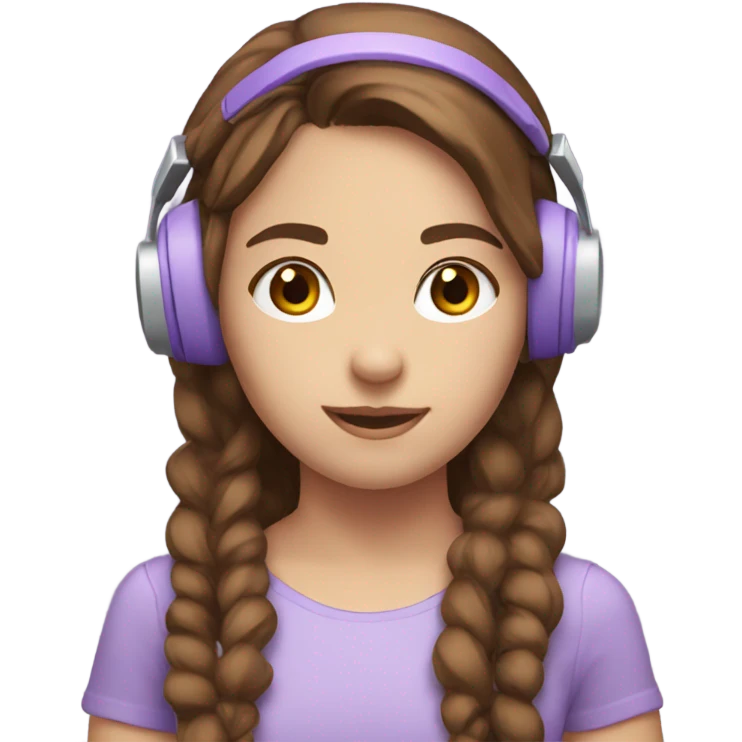 Gamer girl with brown hair lilac headset emoji