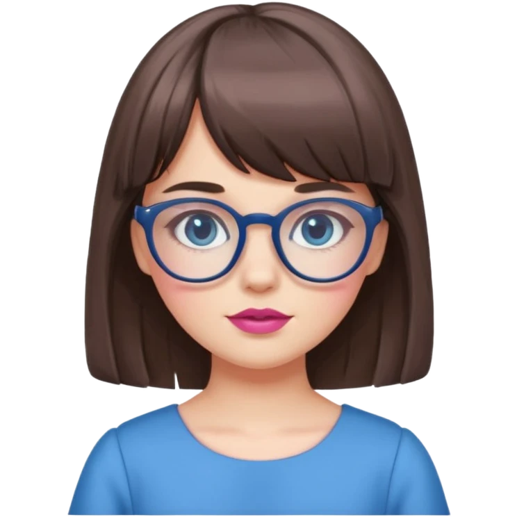 Cute white girl has bang and glasses wear pink make up and dress all blue emoji