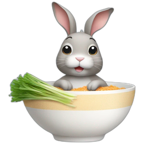 Rabbit holding a tuna fish rice bowl emoji