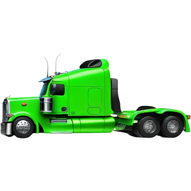 neon green peterbilt semi truck lowered on the ground with large chrome wheels and chrome smoke stacks profile view emoji