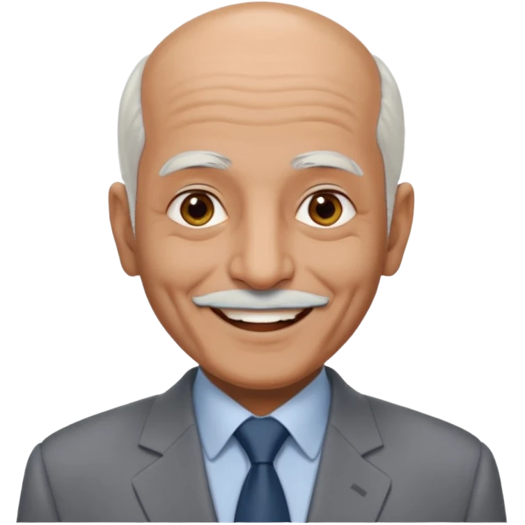 70 yr old man, almost bald, some white hair, pakistani, light grey business suit, big smile, dark skin, no facial hair, less hair
 emoji