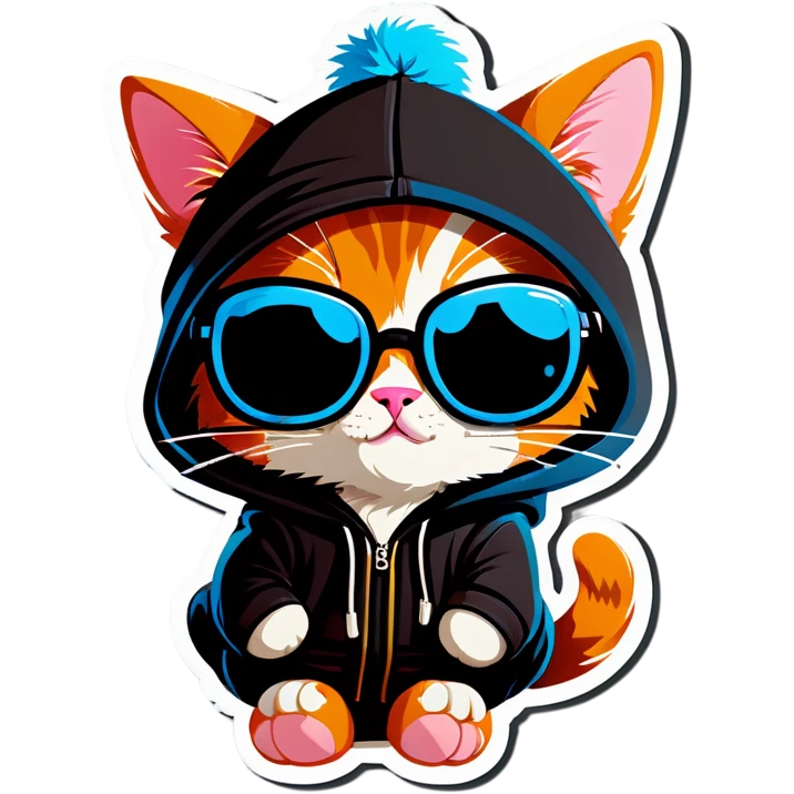 Cat with sunglasses and hoodie cute emoji