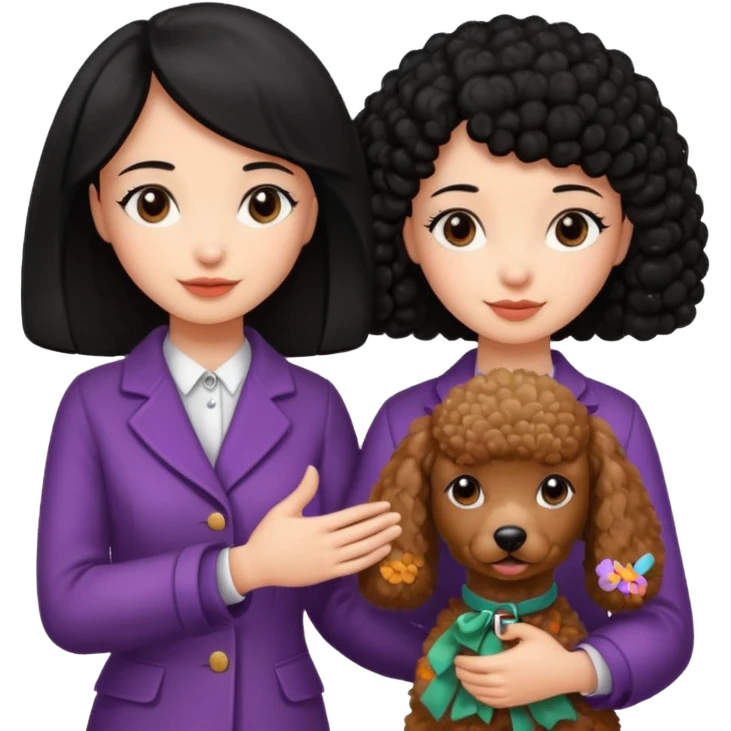 A black hair girl saying byebye with hand shaking a with a brown poodle emoji