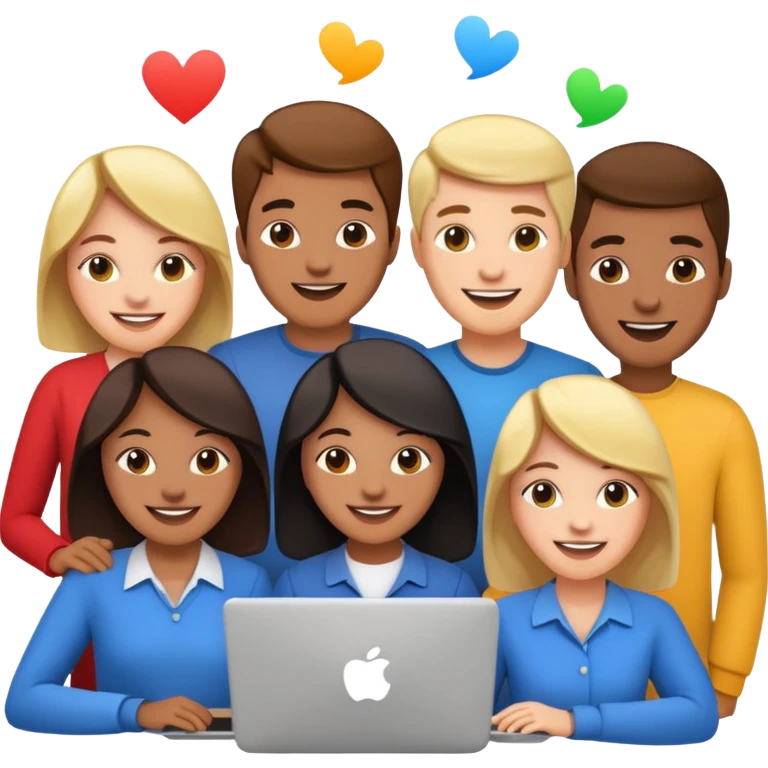 diverse people working together on a tech startup, joyful emoji