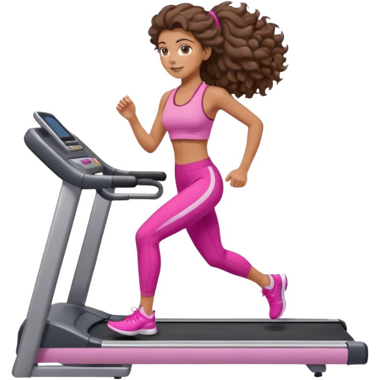 Gym brunette girl tan treadmill pink girly big wavy hair emoji
