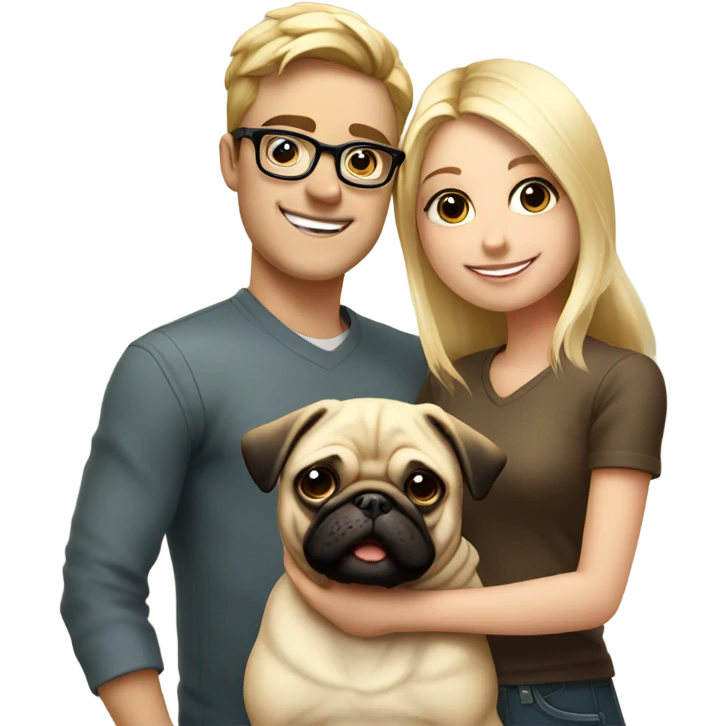 boy in glasses with blonde girlfriend and pug emoji