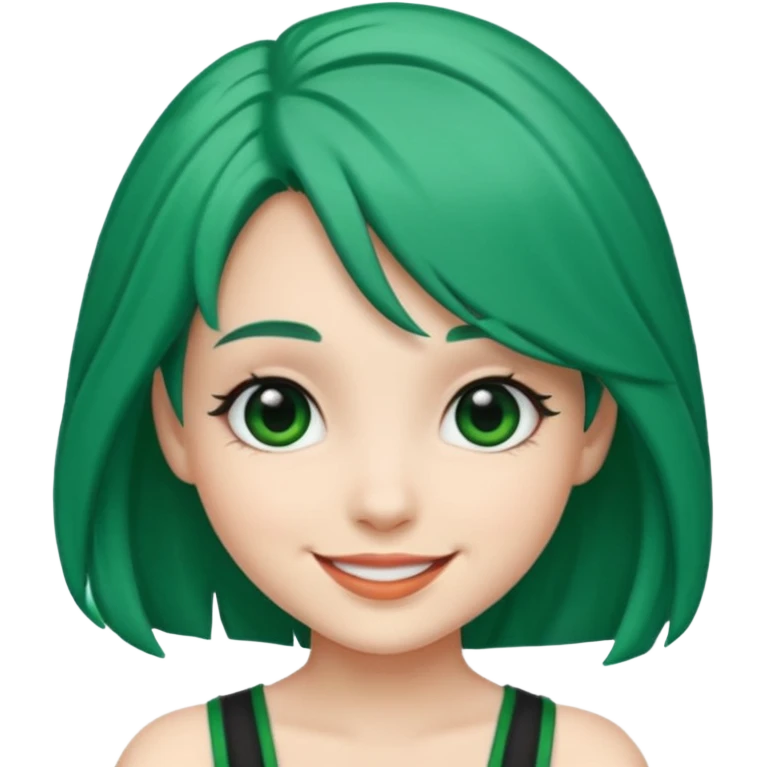 Emoji girl Emerald green hair, fair skin, and eye black  emoji