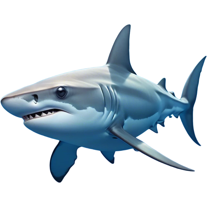 Cinematic Noble Hammerhead Shark Portrait Emoji, Poised and regal, with a broad, flattened hammer-shaped head, wide-set eyes, and a streamlined, powerful body gliding through deep blue waters, Simplified yet sharp and sophisticated features, highly detailed, glowing with a cool, oceanic luminescence, high shine, intelligent and commanding, stylized with an air of marine authority, focused and vigilant, soft glowing outline, capturing the essence of a watchful and confident predator that appears ready to glide out of the screen with effortless power! emoji