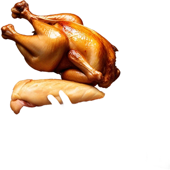 Hand hitting a rotisserie chicken emoji