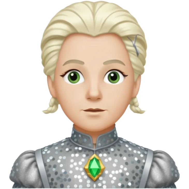 Servant Boq from the Wizard of Oz with white blonde hair, gray sequin outfit emoji