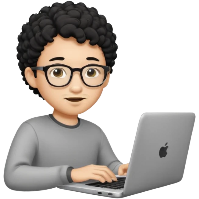 A young boy DEVELOPER WITH A laptop, black curly short hair, wearing glasses, a thin goatee, his skin is asian

Add the word "PIF" floating around home emoji