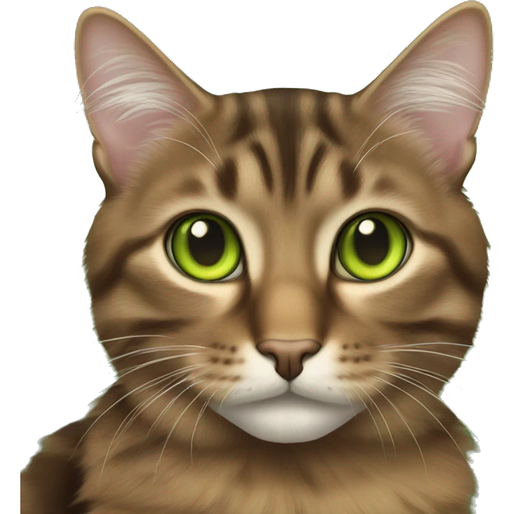 Brown Long haired tabby cat green eyes emoji