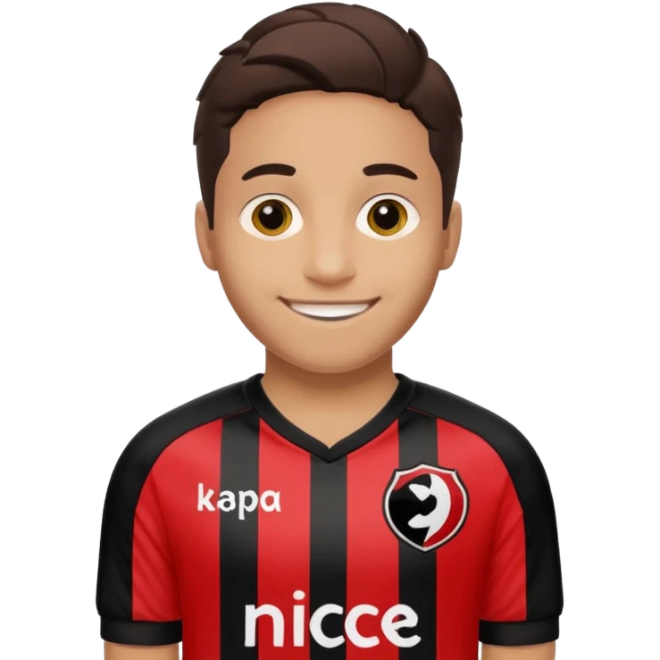 Supporter de L’ogc Nice. Maillot de foot rouge et noir (bandes) logo Kappa. Et logo de L’ogc Nice original. emoji