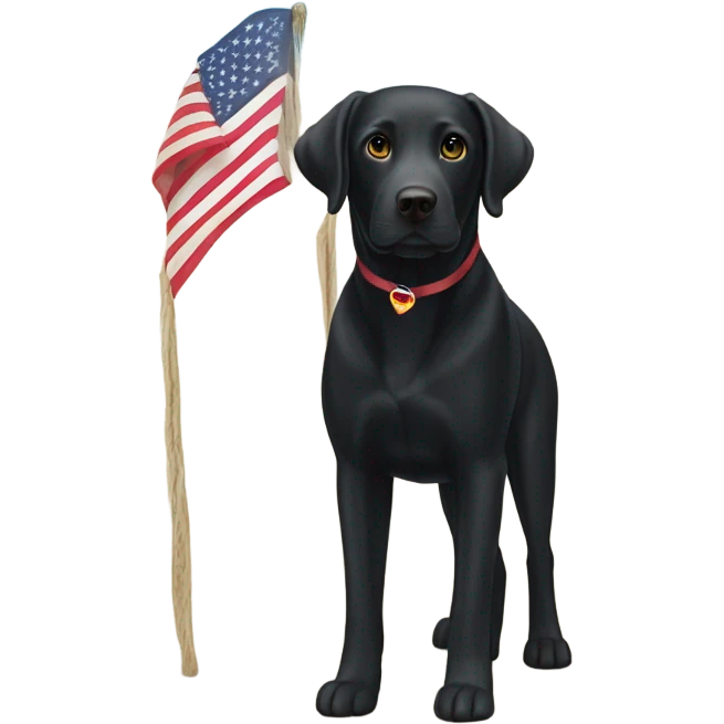 ￼Black lab on the beach with an American flag emoji