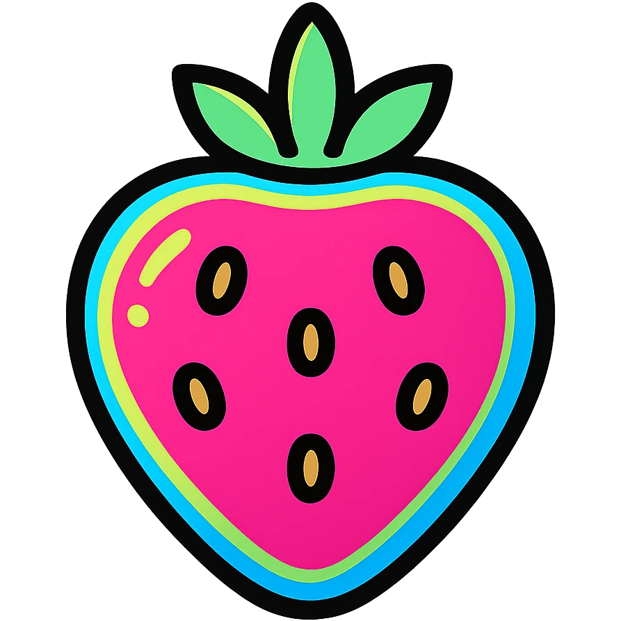 glowing strawberry with neon outlines and bright colors emoji