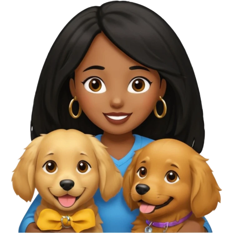Black girl with black hair and golden retriever  emoji