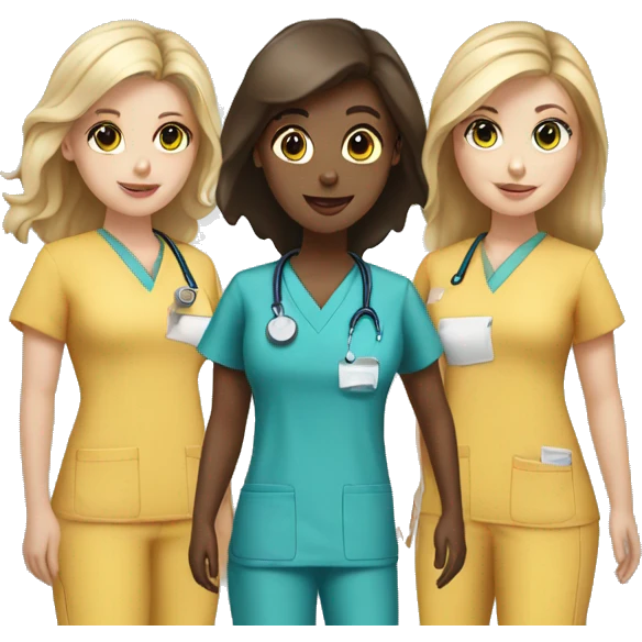 Three white girls one brunette two blonde in scrubs  emoji