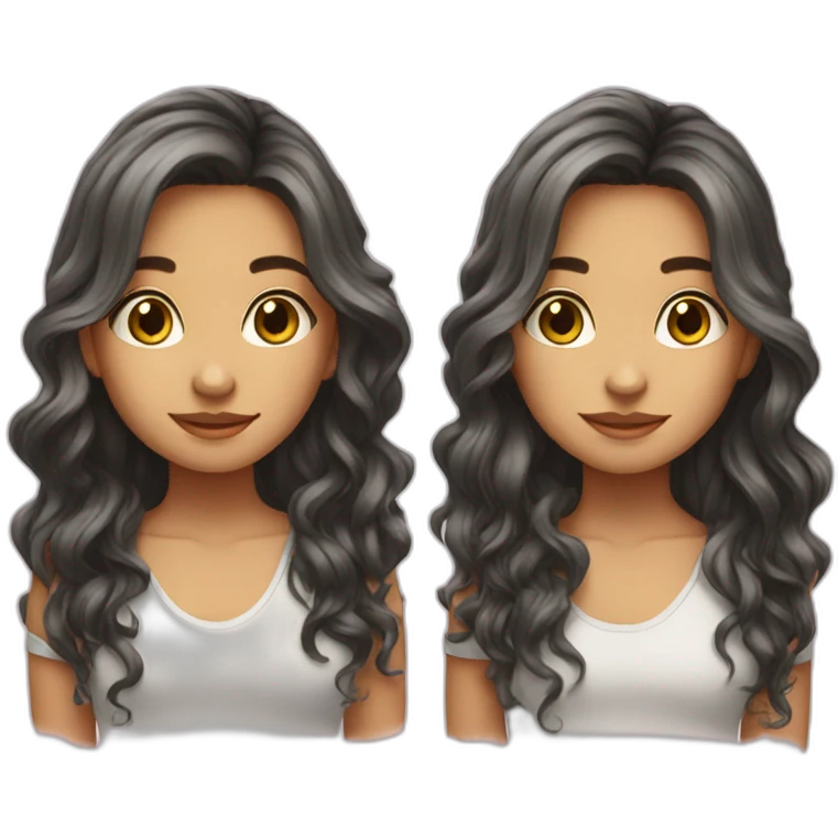 Cute girl with long wavy hair and too emoji