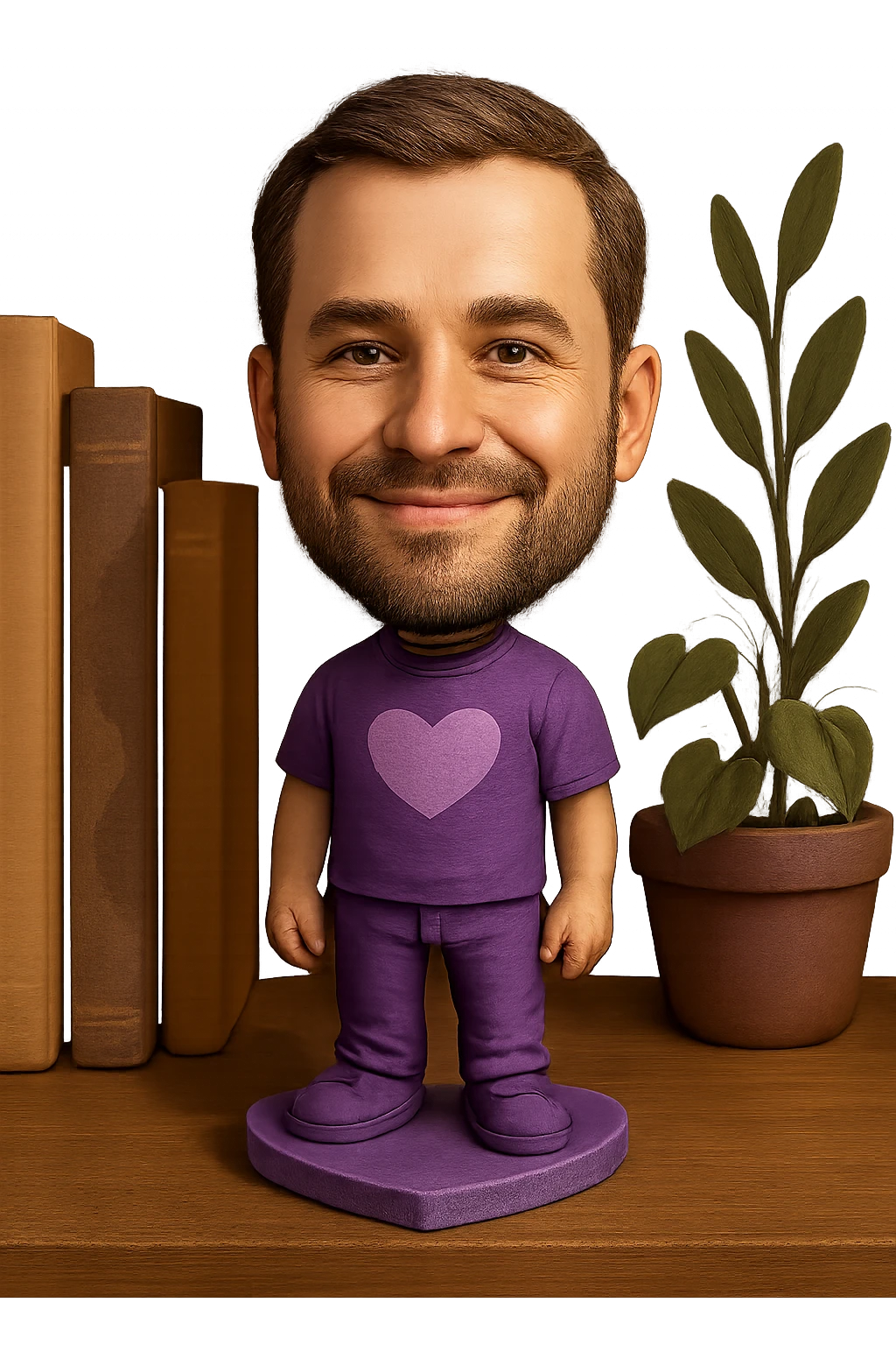 purple heart, toy-like, bobblehead style, no text emoji
