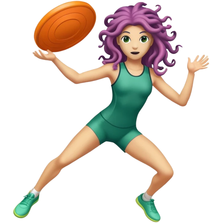 medusa, wearing an athletic outfit, throwing a frisbee emoji