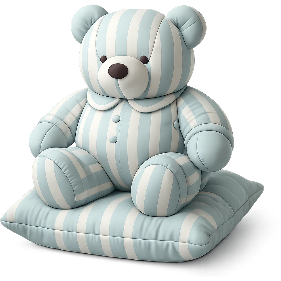 teddy bear in striped pajamas sitting on a pillow, cushion style emoji