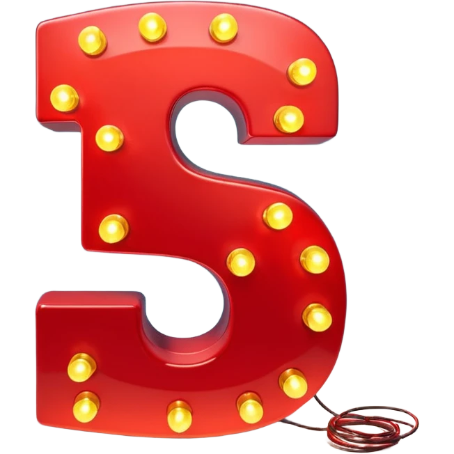 A 3D number 3 in a movie theater setting, shiny red surface; bright string lights on the number ; cinematic glow with subtle haze; glossy, premium Hollywood countdown look; centered composition. emoji