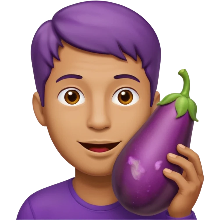 man eating a big eggplant, apple emoji style, variation 3 emoji
