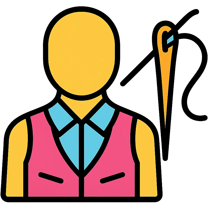 tailor sewing with needle and thread icon, colored with black outlines emoji
