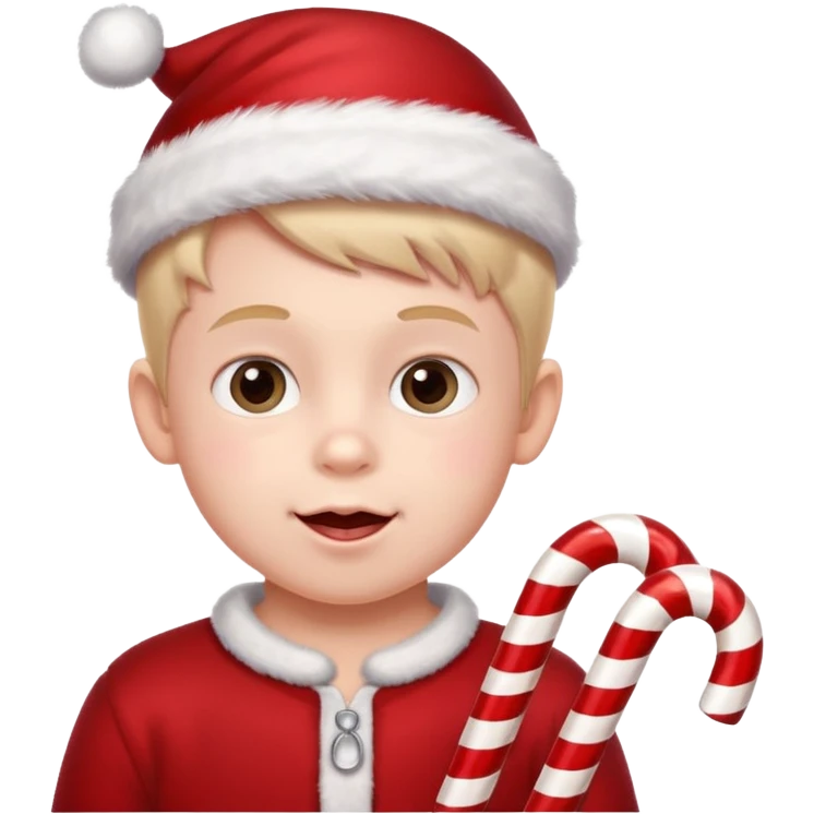 Little boy with candy canes celebrating Christmas emoji
