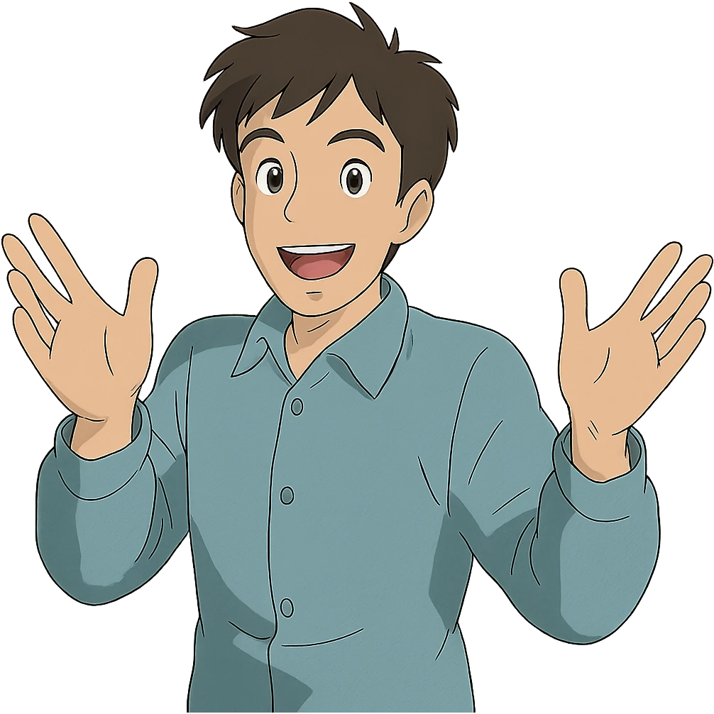 man gesturing with both hands in ghibli style emoji