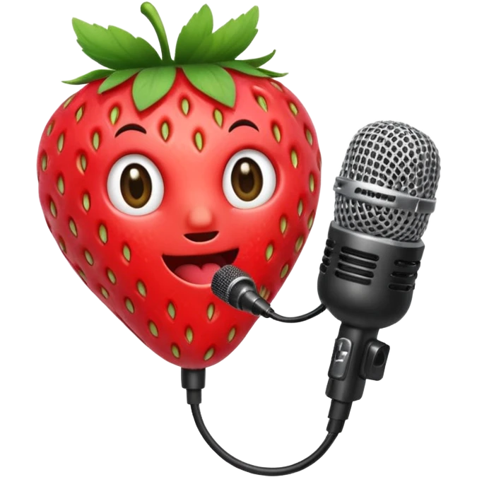 A strawberry holding mic emoji