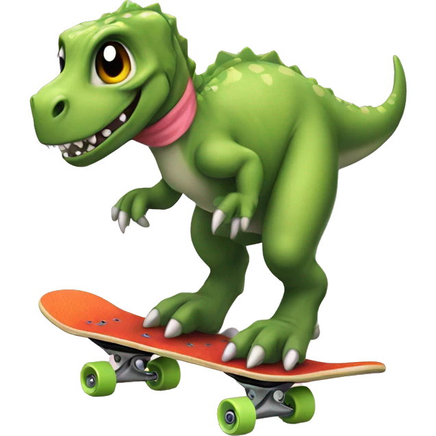 Dino with a skirt on a skateboard  emoji